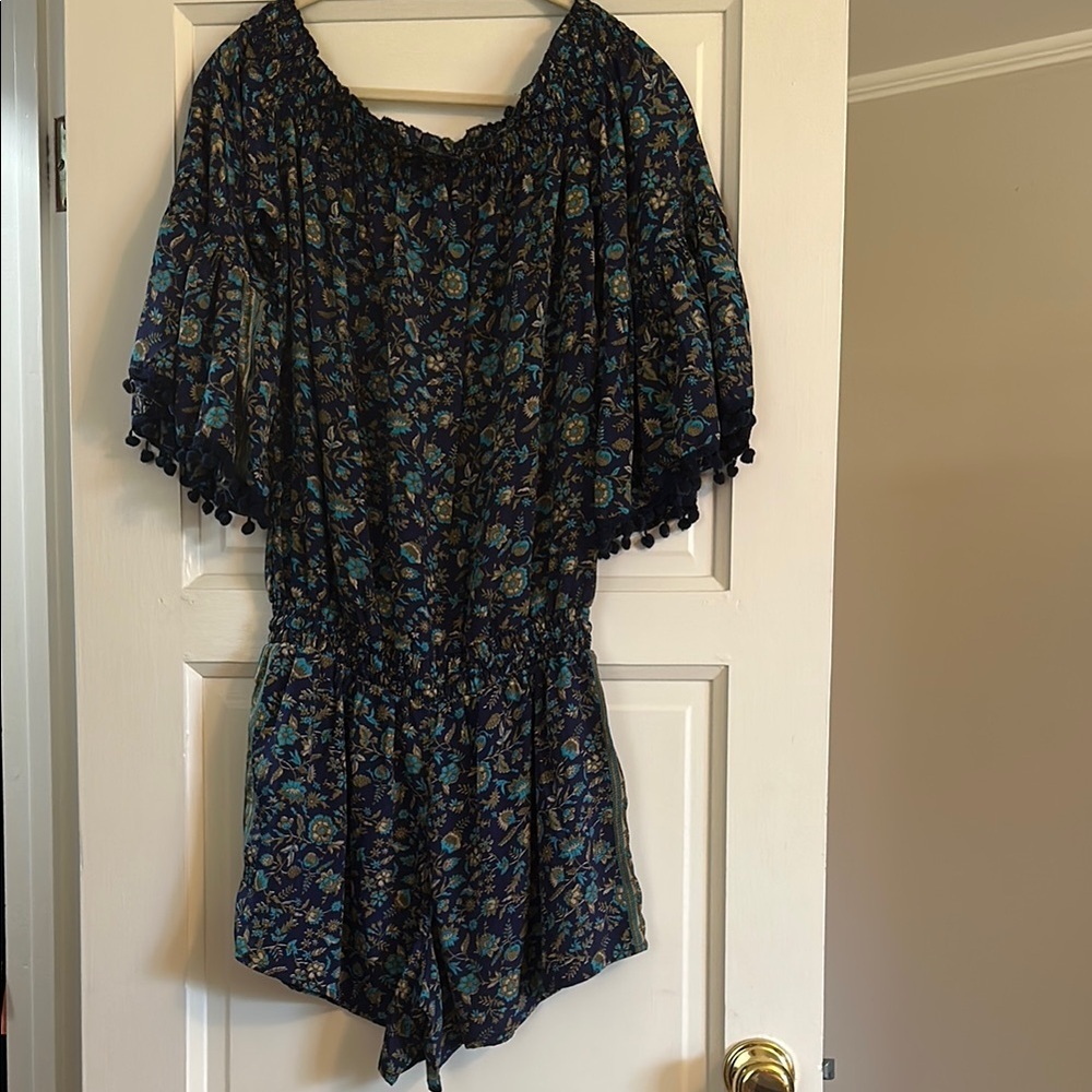 RAGA Navy and Teal Off-Shoulder Romper - Picture 4 of 4